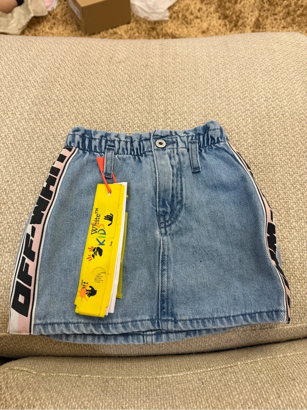 Off-White Light Blue Denim Kids Skirt with Branded Side Tape